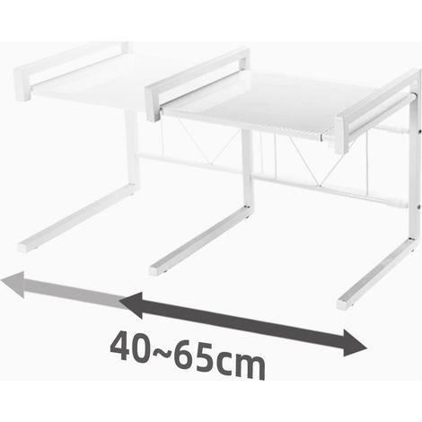 Portaoggetti da cucina, lunghezza 40-65 cm a scomparsa, altezza 42 cm, bianco (1/4)