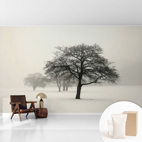 Tapete Vliestapete mit Kleber - Wandgestaltung - Tapete Wohnzimmer - Flur Eingangsbereich Winterbäume 416x254 cm (1/5)