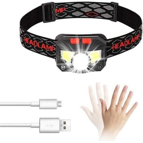 LED Headlamp, USB Rechargeable Headlights with Motion Sensor, 300LM, 8 Modes Lighting, IPX4 Waterproof, 30 Hours Continuous, Fishing, Camping, Reading, Hiking, Cycling (1/5)