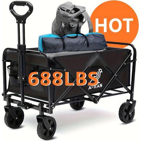 Chariot Transport Pliable – Cadre Acier, Toile Oxford 600D. Prêt à l'Emploi. Modèle (Noir 300kg). (1/5)