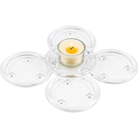 5 supports à bougies en verre, diamètre 10 cm, dessous de verre en verre, pour bougies et tasses, cuisine/salle à manger, diamètre intérieur 8 cm (1/5)