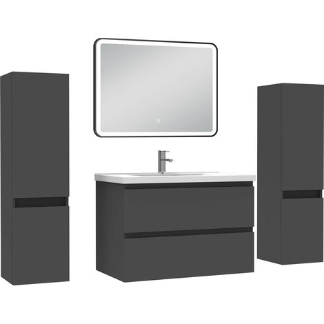 Acezanble Meubles Salle de Bain 80cm avec colonne + miroir lumineux 3 couleurs Anthracite