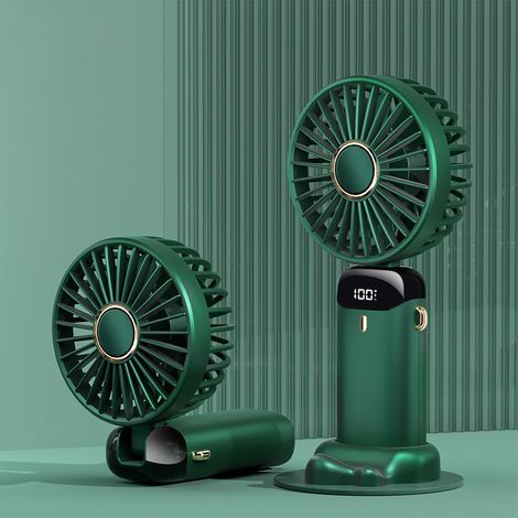 Ventilateur de Poche Rechargeable USB avec Affichage Numérique, Poignée Ergonomique, Léger et Portable pour Extérieur, Inclut Brume Parfumée et Dragonne (1/5)