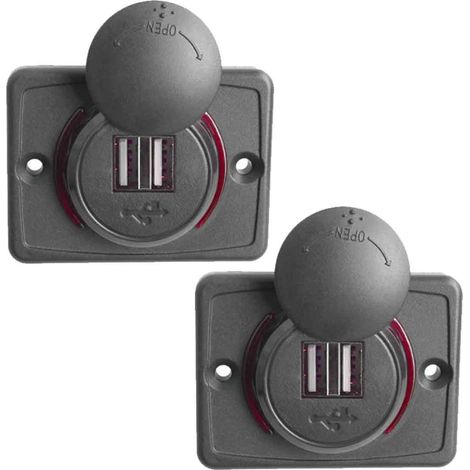 Prise USB Double - 3 1 A - Pour Voiture 12 V-24 V - Adaptateur Prise Allume-Cigare - 2 Ports - Câble Rouge Noir - Lot De 2