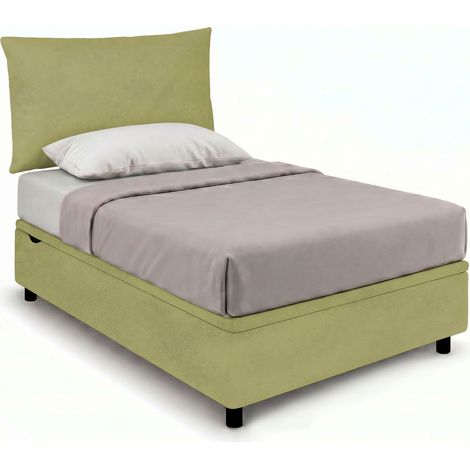 Letto 1 Piazza e Mezza Contenitore Imbottito 120x190 cm Microfibra Tè Verde Boxmax Testata Soft (1/5)