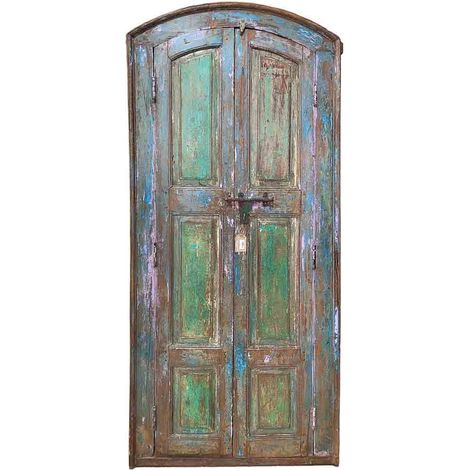 Puerta de madera acabado artesanal azul 86x15x200h cm
