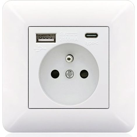 Französisches Typ-C+USB16A Typ 86 Steckdosenfeld, Anzahl der Steckdosen: 2 Löcher, Anzahl der USB-Anschlüsse: 1, Anzahl der Typ-C-Anschlüsse: 1, sicher und fest (weißer Bogen) (1/5)