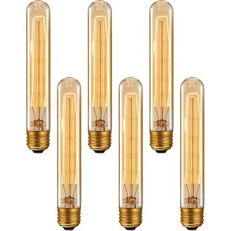 Ampoule tubulaire vintage à intensité variable, filament T185, culot E27, Edison 40 W, longue ampoule T185 pour lustre rustique, applique murale, couleur ambre chaude 2 200 K, lot de 6 (1/4)