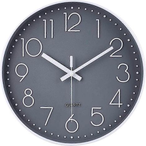 Horloge murale silencieuse de 35,5 cm (14 pouces) grise - Fonctionne sur piles - Décoration pour salon et bureau (1/5)