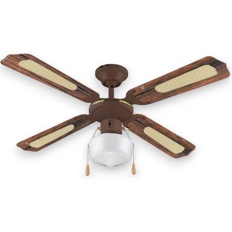 Ventilatore a soffitto 107 cm con 4 pale effetto legno vintage e plafoniera singola in vetro - Legno (1/3)