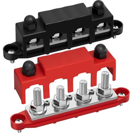 12V 250A Sammelschiene für maritime Anwendungen, mit 4 M10 (3/8") Klemmen und 3 Nr. 8 Schrauben (positiv/negativ), kompatibel mit Automobil-, Boots-, Wohnmobil- und Solaranlagen.