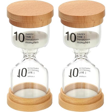 Lot 2 sabliers 10 min verre borosilicate bois, usage jeu classe cuisine bureau déco (1/4)