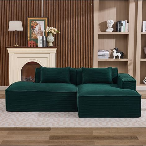 Divano angolare in tessuto 235 cm con 2 cuscini, verde rétro, stile moderno, REDOM (1/5)