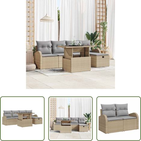 vidaXL Jardin -  Ensemble de canapé de jardin 6 pcs Beige Poly rotin (1/5)
