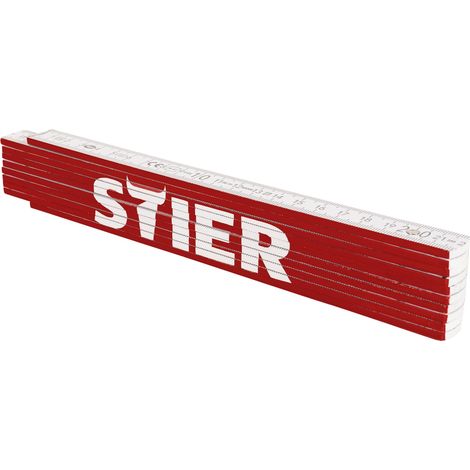 STIER Zollstock, 2 m Länge, aus Buchenholz, 10 Glieder, 90° und 180° Raster, Gliedermaßstab mit metrischer Skala, beidseitiger Aufdruck, robust und präzise für Messaufgaben (1/5)