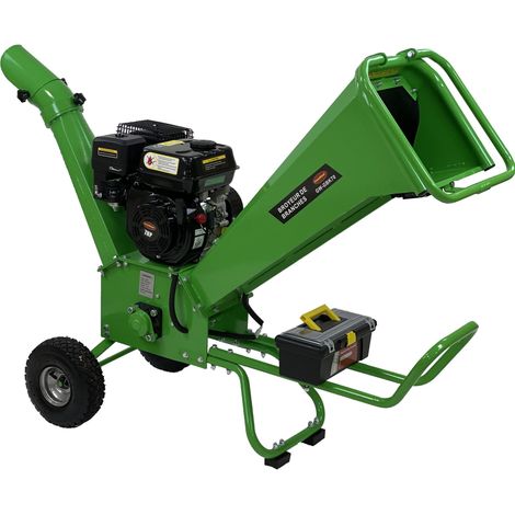 Greenwood – Broyeur de végétaux thermique 7cv – Rotor 2 lames – Diamètre de coupe 60 mm – Rendement 500 à 2000 Kg/h – Sécurité anti-basculement (1/5)