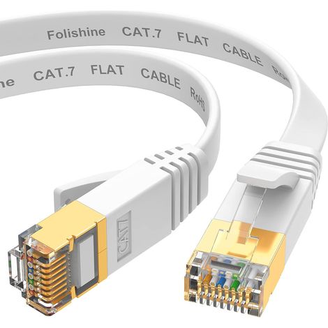 Câble Ethernet 5m, Cat7 Internet haute vitesse avec connecteur RJ45 plaqué or, câble LAN blindé pour commutateur de réseau, plus rapide que les câbles Cat5/Cat5e/Cat6-Blanc (1/5)