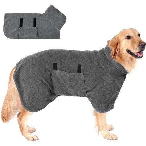 Microfiber Dog Bathrobe, Dog Coat with Velcro Fastener, Adjustable Dog Bathrobe for Large, Medium and Small Dogs, Gray, L (1/4)