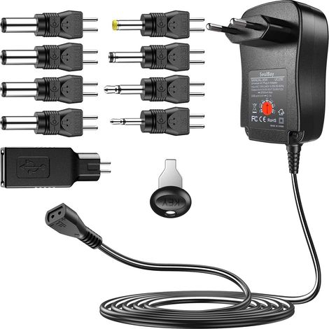 30W Adaptateur Universel Polarité Inversée Bloc d'alimentation Transformateur avec 9 Embouts sélectionnables, pour 3V, 4.5V, 5V, 6V, 7.5V, 9V, 12V Ele (1/4)