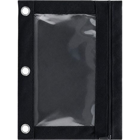 Sac à crayons pour 3 anneaux classeur, boîte à crayons transparente sac, stylo esthétique sac de rangement pour les fournitures scolaires avec fermeture à glissière, lot de 1, noir (1/5)