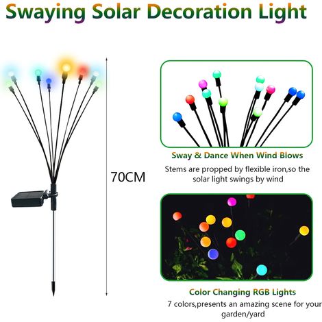 Dekorative Solar-Lichterkette für den Garten 8 Glühbirnen, Schwarz ABS IP65 (1/5)