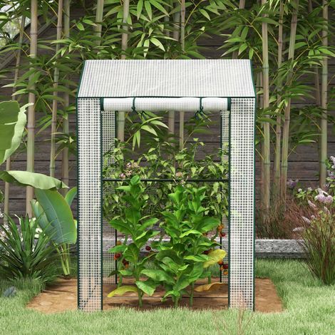 Serra da giardino 100x80x150 cm bianca in acciaio con copertura PE rinforzata e 2 porte (1/5)