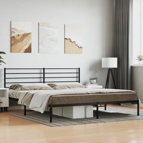 Estructura cama sin colchón con cabecero metal negro 200x200 cm vidaXL (1/5)