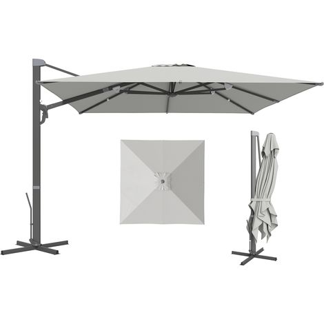 Outsunny Ombrellone a Braccio 3.6x3 m Girevole e Inclinabile Grigio Chiaro