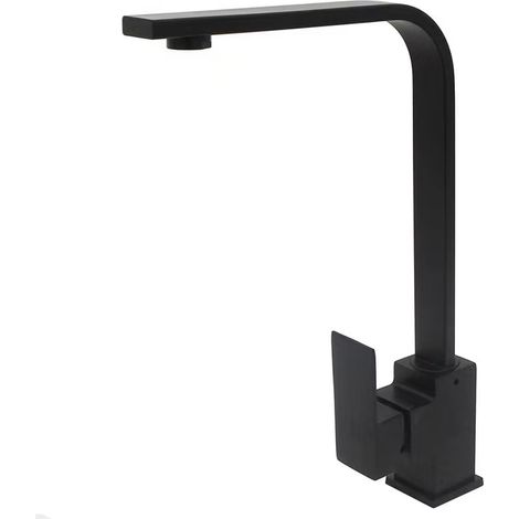 Zinc alloy large curved flat tube stainless steel kitchen hot and cold water faucet, kitchen sink/vegetable basin single hole faucet -- black flat seven-character
