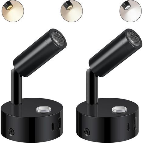 Stück 12V LED-Leseleuchten für Wohnmobile, Wand-/Bettleuchten mit Touch-Schalter, dimmbar 3000K-6000K, DC 12V-24V mit USB-A+C-Anschlüssen für Boote, Autos, Vans und Yachten, Schwarz