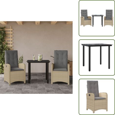 Cojines para sillas - vidaXL Set comedor de jardín 3 pzas con cojines ratán sintético beige - Muebles de exterior