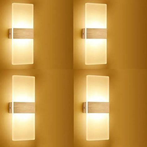 Lot de 4 appliques LED murales pour chambre, chevet, couloir ou balcon, 12 W, 28,5 cm x 10,5 cm, lumière chaude