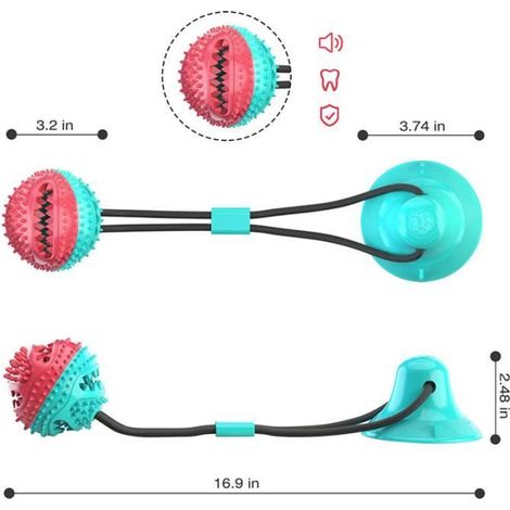 Jouet à ventouse - Ciel Rouge - Silicone - Pour chiens de taille moyenne - Couleurs rouge et bleu ciel