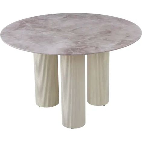 Table repas ronde céramique marbré gris 120 cm pieds beiges – ANAIS (1/5)