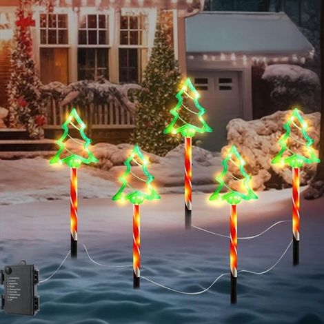 5 lampes de jardin déco Noël, éclairage chemin étanche IP44, 8 modes, sapin (1/5)