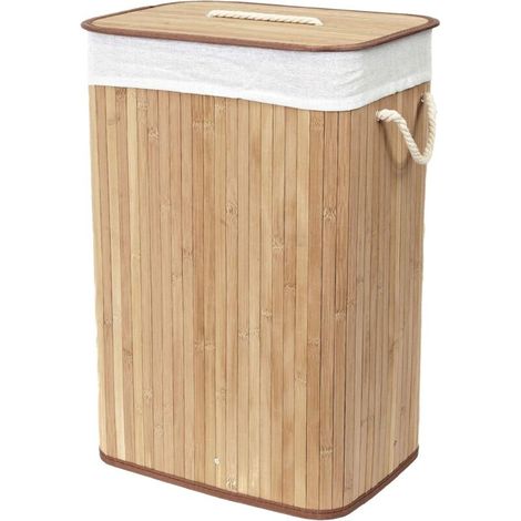 Compactor - Panier en Bambou avec sac à Linge sale détachable en tissu, bac Rangement Déco, ambiance Spa, panière idéale pour décoration et organisation de la salle de bain, chambre, buanderie