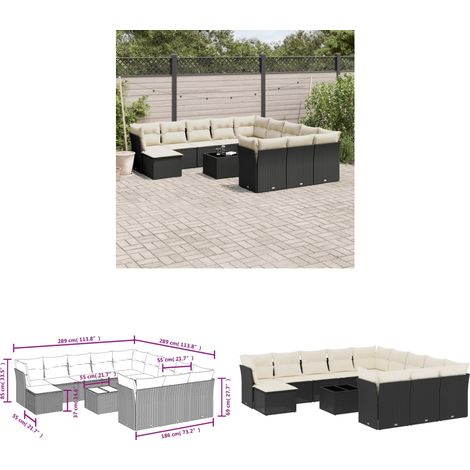 13-tlg. Garten-Sofagarnitur mit Kissen Schwarz Poly Rattan - Gartenmöbel Set - PE-Rattan Möbel - Outdoor Sofa - Esstisch - Lounge Set - Home & Living (1/3)