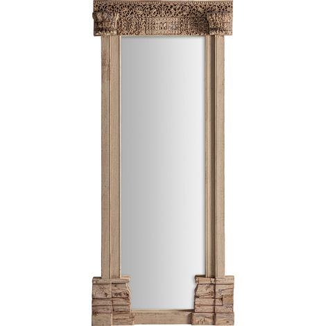 Miroir ethnique en teck sculpté - bois clair brun patiné (1/5)