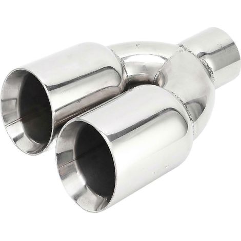 Double sortie d'échappement 63 x 89 mm pour voitures, acier inoxydable, soudure argentée, sortie d'échappement universelle en Y, compatible avec toutes les voitures (1/5)