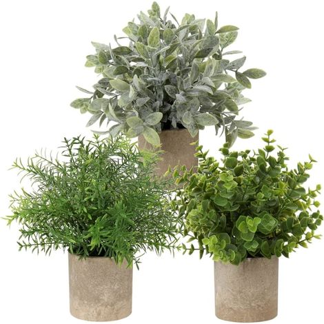 Mini pots en plastique avec plantes vertes artificielles, arbustes taillés faux et végétation synthétique, petites plantes vertes factices pour décoration intérieure... (1/5)