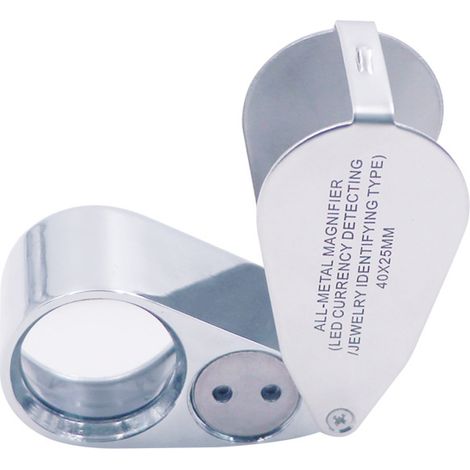 Loupe de bijoutier, grossissement 40x, en métal, loupe pliante avec lumière LED et UV, loupe pour diamants, bijoux, pièces de monnaie, timbres