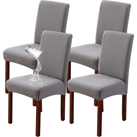 Juego de 4 fundas de silla de comedor extensibles, modernas, extraíbles y lavables (gris claro, 4 piezas) (1/5)