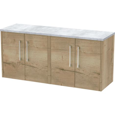 Winshill Contemporary Wall Hung Vanity Unit with Laminate Worktop, Light Oak, 1200mm