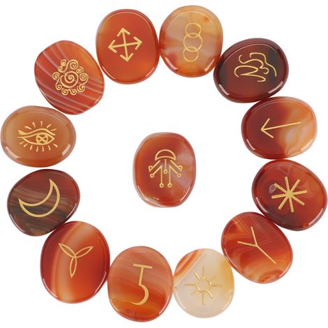 Set 13 pierres de guérison rouges, galets apaisants avec symboles de méditation, kit de relaxation mentale, minéraux naturels pour le bien-être, idéal cadeau. (1/5)