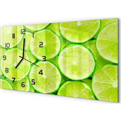 Horloge Murale Panoramique en Verre 60x30 cm Décorative Moderne Salon Cuisine Citrons verts (1/5)