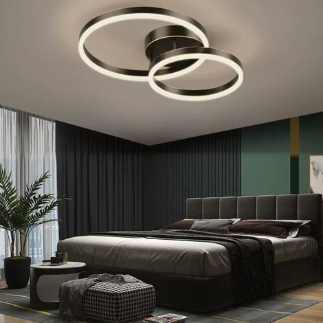 Plafonnier LED 55 cm - Éclairage tricolore moderne pour salon, cuisine, chambre, couloir, bureau. Plafonnier design avec 2 anneaux.