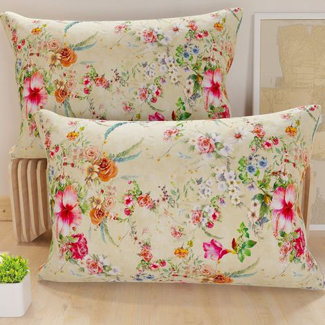 Lot de 2 Taies d'Oreillers 50x70 cm 100% Microfibre Hypoallergénique, Housse Oreiller Rectangulaire Printemps Beige, Paquet de 2, Fabriqué en Italie