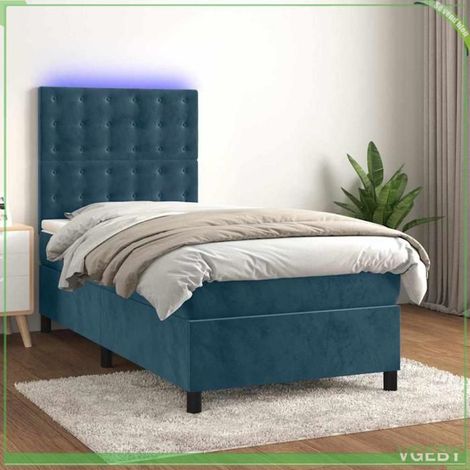 Sommier tapissier avec matelas et LED - 3136351 - Bleu foncé - 100x200 cm - Tête de lit réglable (1/5)