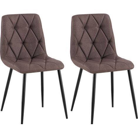Lot de 2 chaises de salle à manger design moderne surpiqûres en losange tissu marron et cadre métal noir 100007349 (1/5)