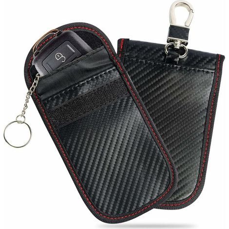 Signal Blocage Faraday Pochette Sac, Lot de 2 Pochettes Blocage Signal RFID pour Clé Voiture, Étui de Protection Anti RFID en Fibre de Carbone, (1/5)